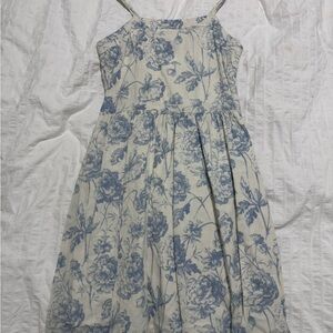 Romantic Blue & White Toile Floral Midi Sundress – Cottagecore Aesthetic